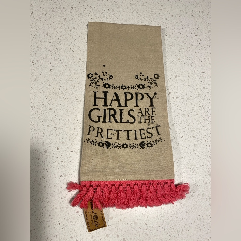 NWT Natural Life Beige Towel with Pink Fringe